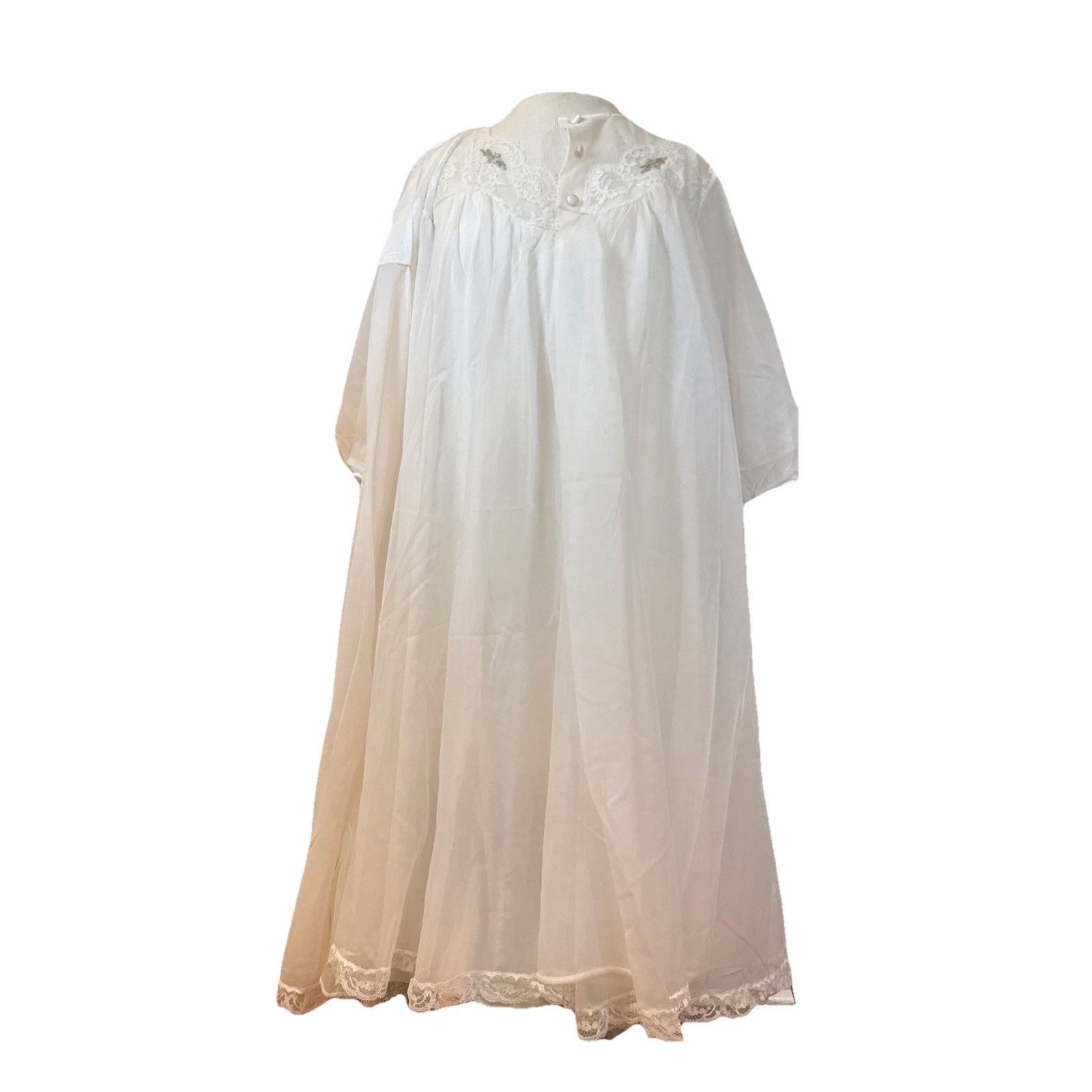 Vtg Shadowline Peignoir Ivory Lace Embroidered Nightie Robe Set med Coquette