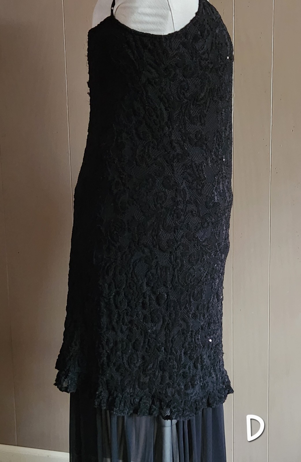 Vin: 80s Casadei Black Brocade Chiffon Rhinestone Evening Dress Beautiful Sz 18