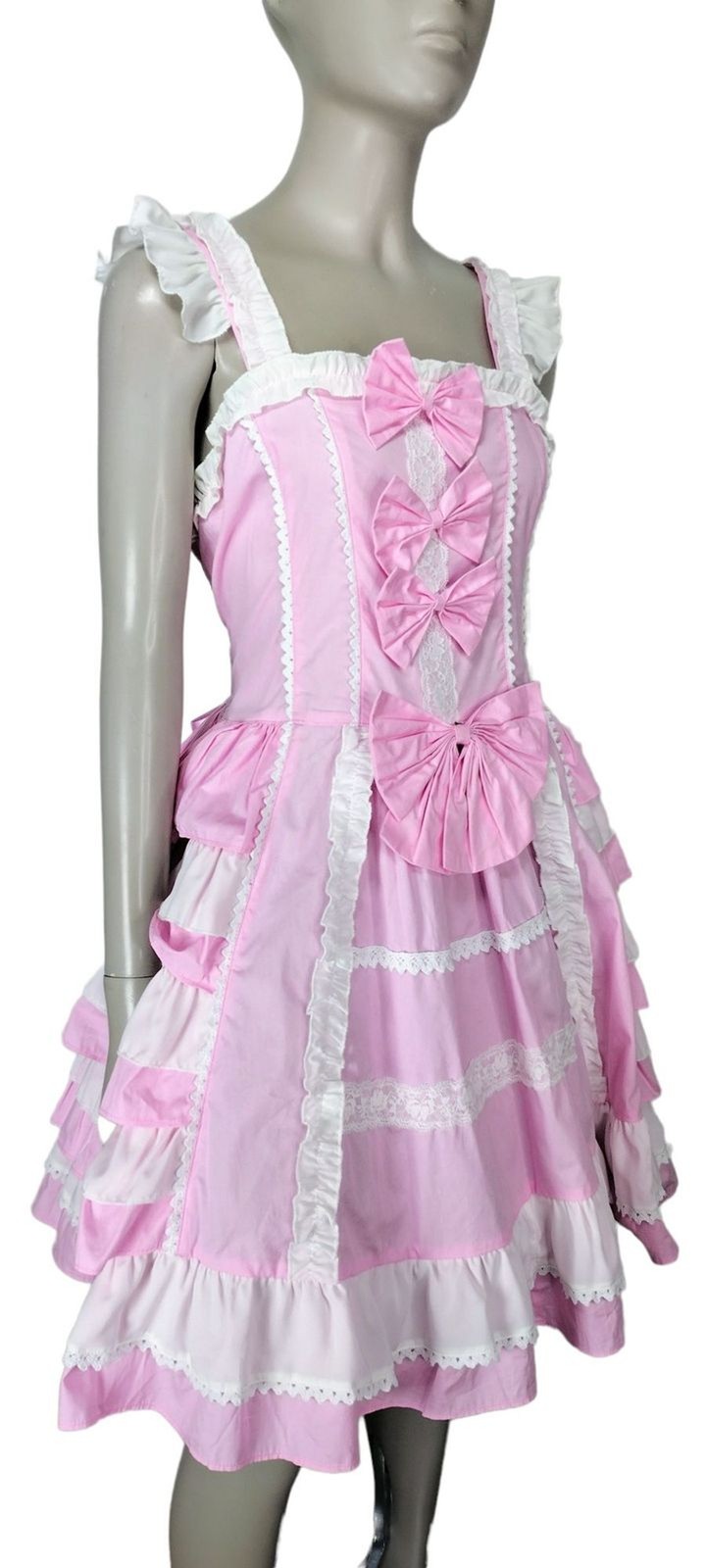 VTG 90s Lolita Bows Ruffles Lace Corset Princess Palace Fairycore Pink Dress