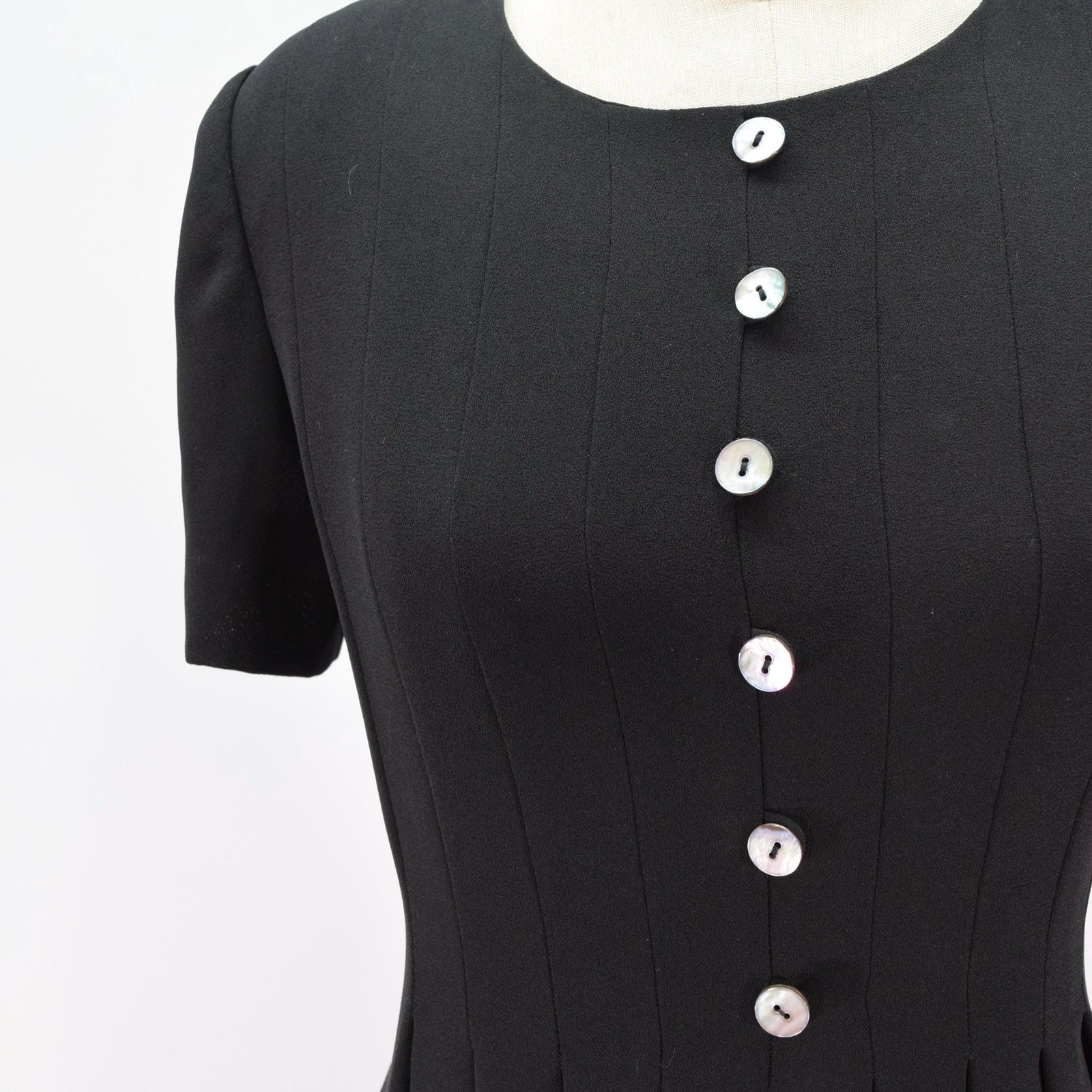 Vintage 90s Black Mini Dress 6 Button-Up Short Sleeve Fit & Flare Shirtdress