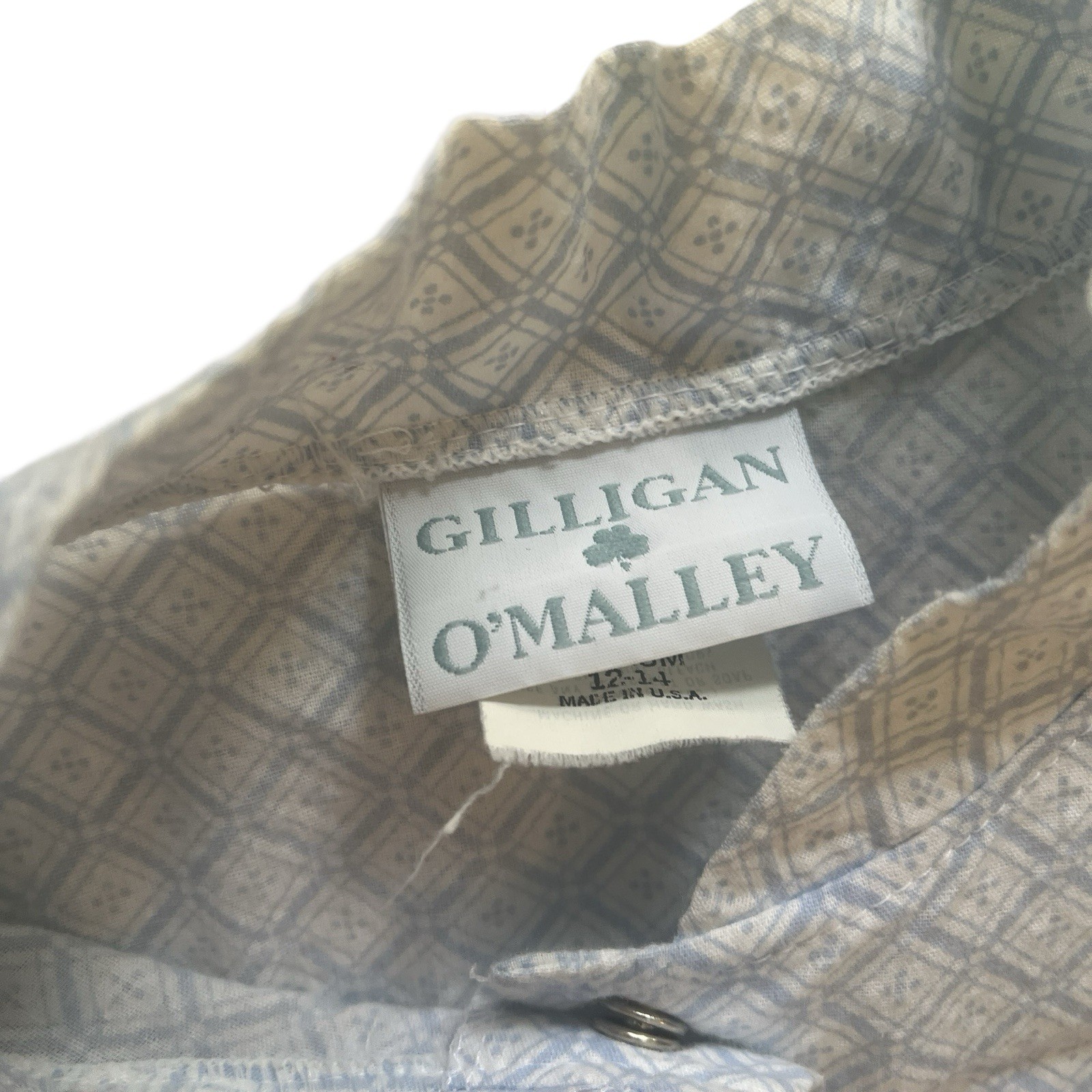 VTG Gilligan O’Malley Size M 12-14 Nightgown Lace Blue White Geometric Snap