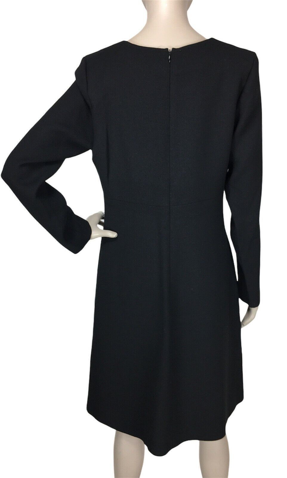 Vintage Yves Saint Laurent Black 100% Wool Darted Bust Sheath Dress Size 10 NWT