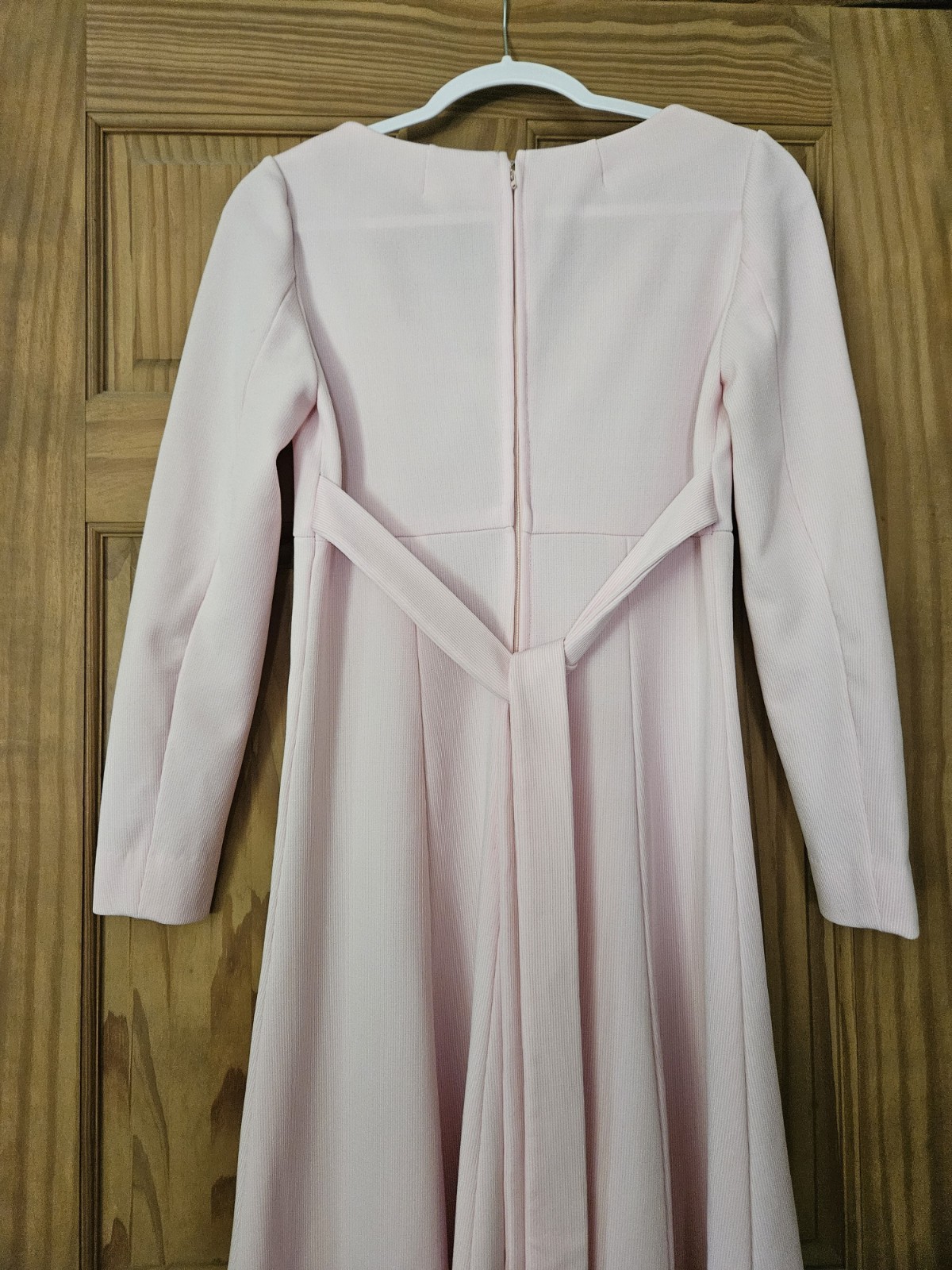 Vintage 70s Empire Waist Maxi Dress Boho Long Sleeve Pink White Pinstripe!