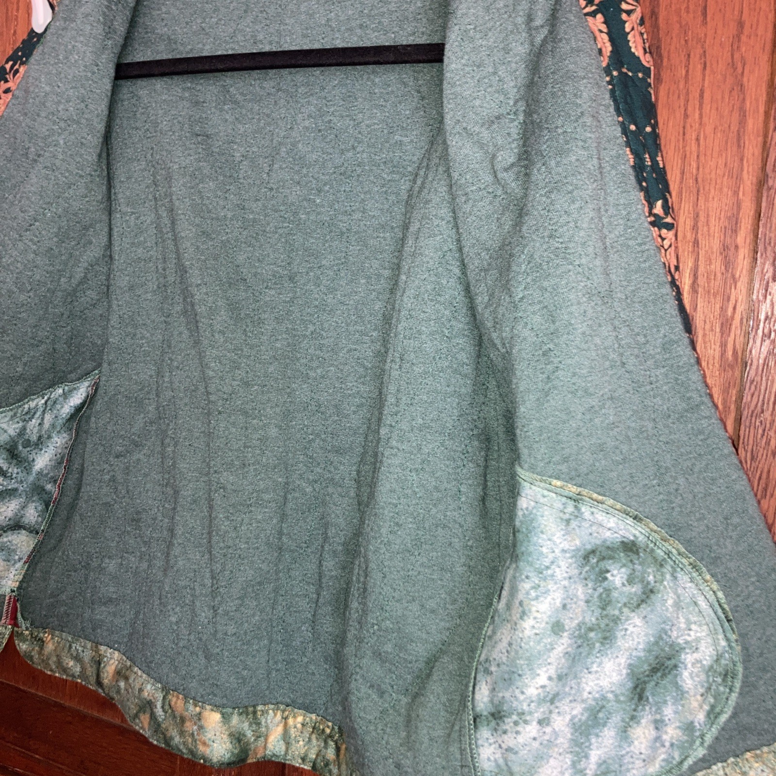 Vtg Womens Patchwork Quilt Jacket Handmade Small Pockets Red Green Gold Buttons
