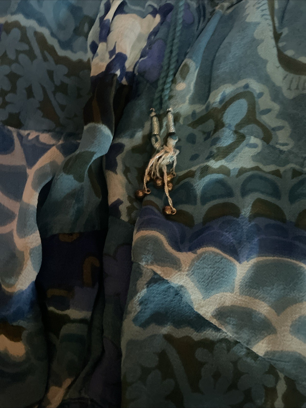 Vintage Silver Stream Garterized Patterned Long Blue Skirt