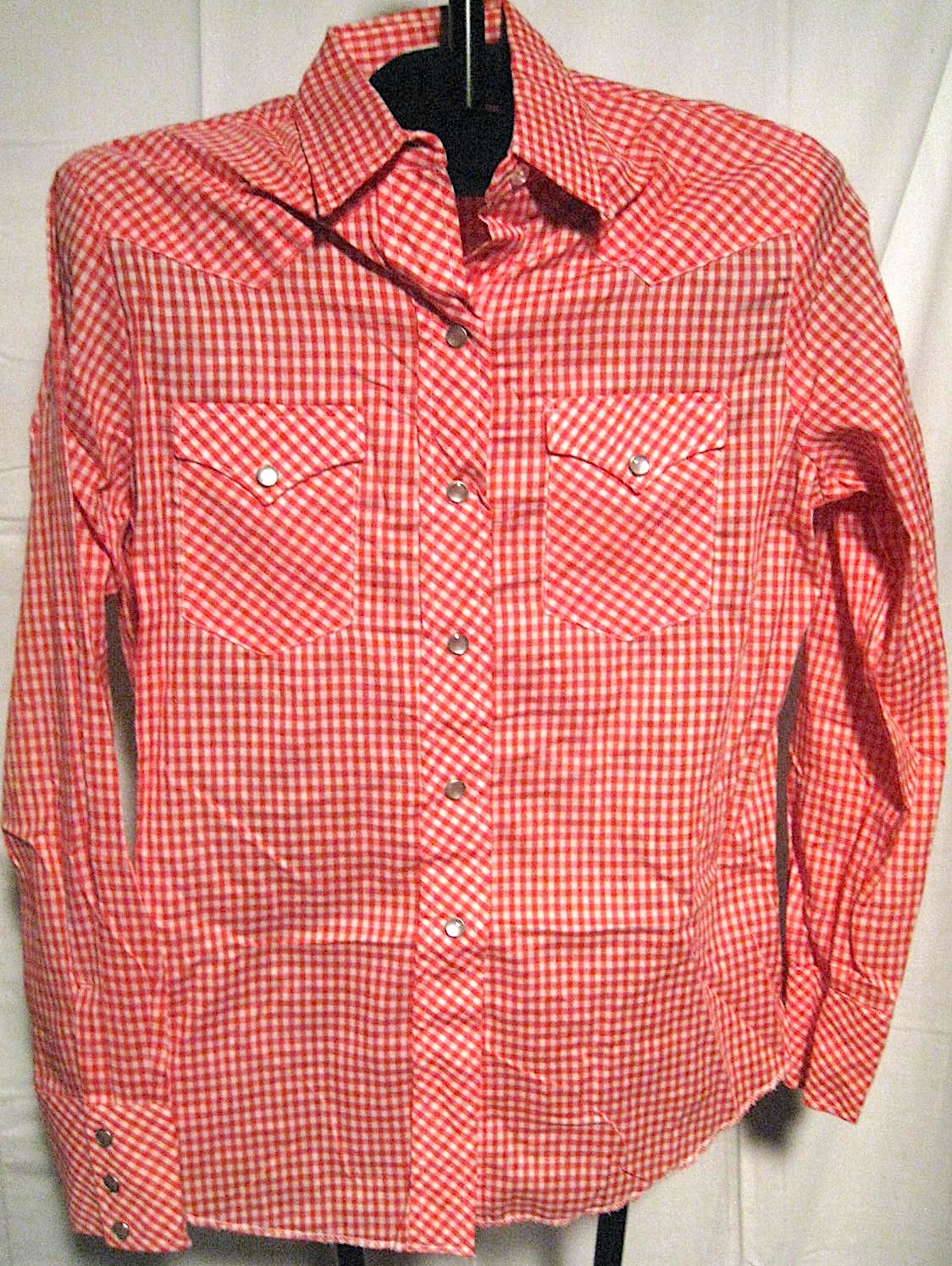 H Bar C California Ranchwear Red Gingham Plaid Snap Western Womens Vintage Shirt