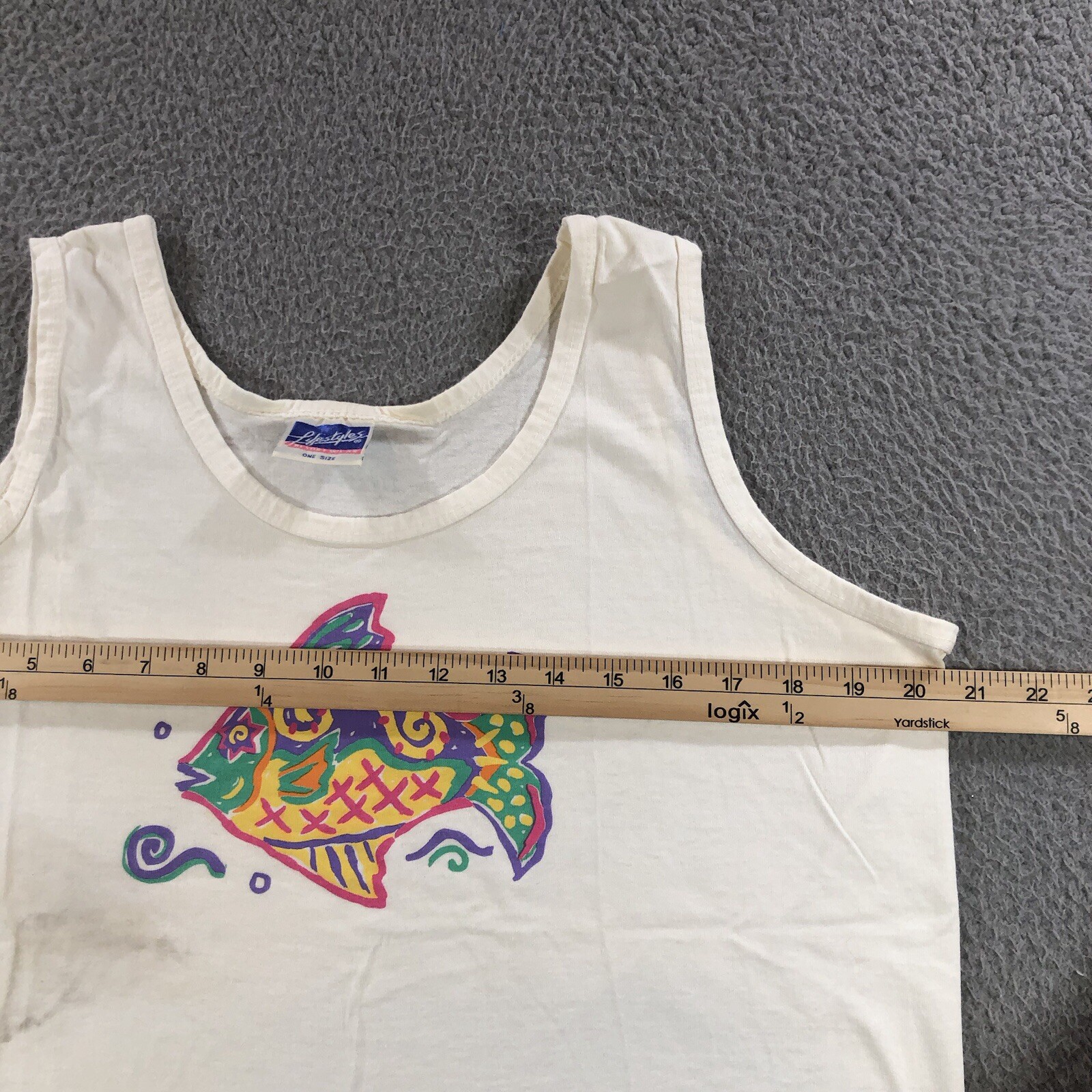 Vtg 90’s Lifestyles Resort Wear Tank Top Women’s One Size Cropped White Fish