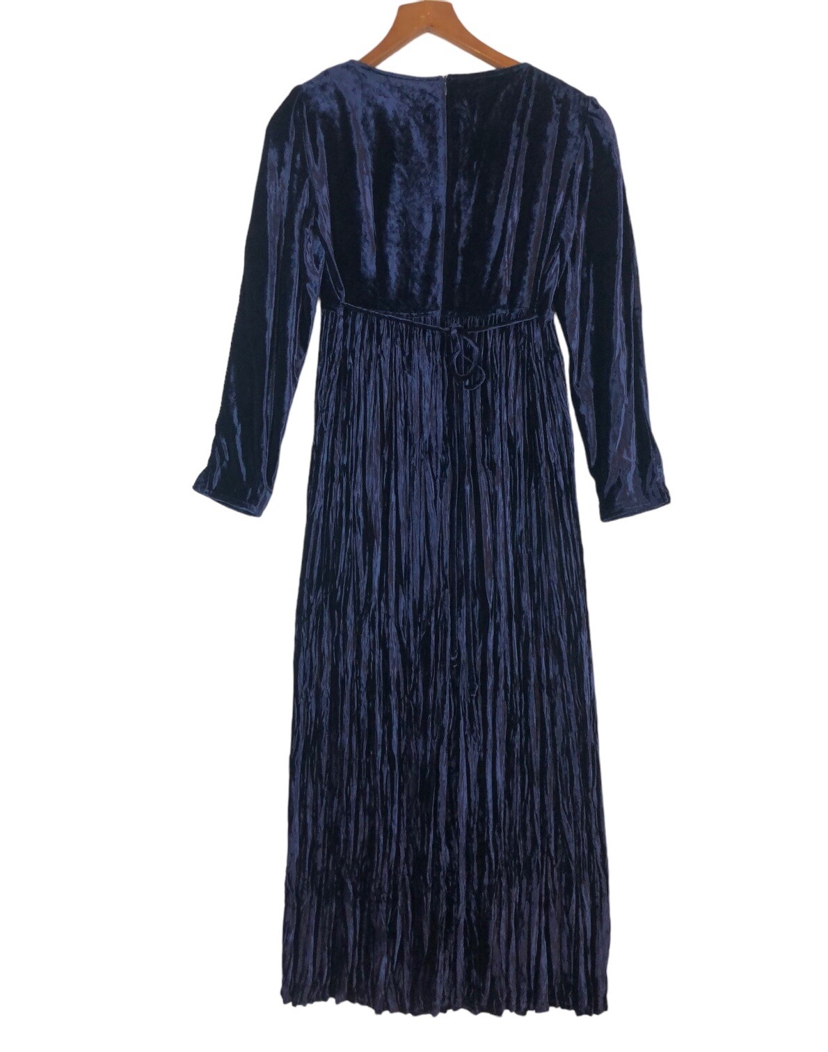 Size 8 Sharon Young Women’s Maxi Dress Navy Blue Crushed Velvet 90s
