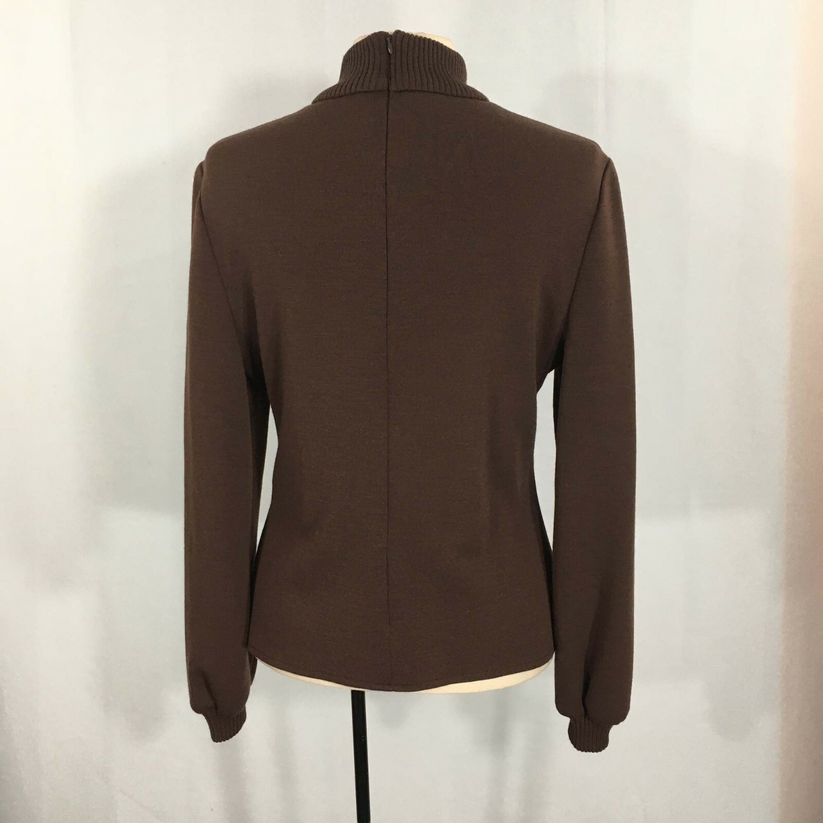 William Pearson Vintage 70s 80s Womens Brown Mock Neck Knit Top, Zip Back Shirt