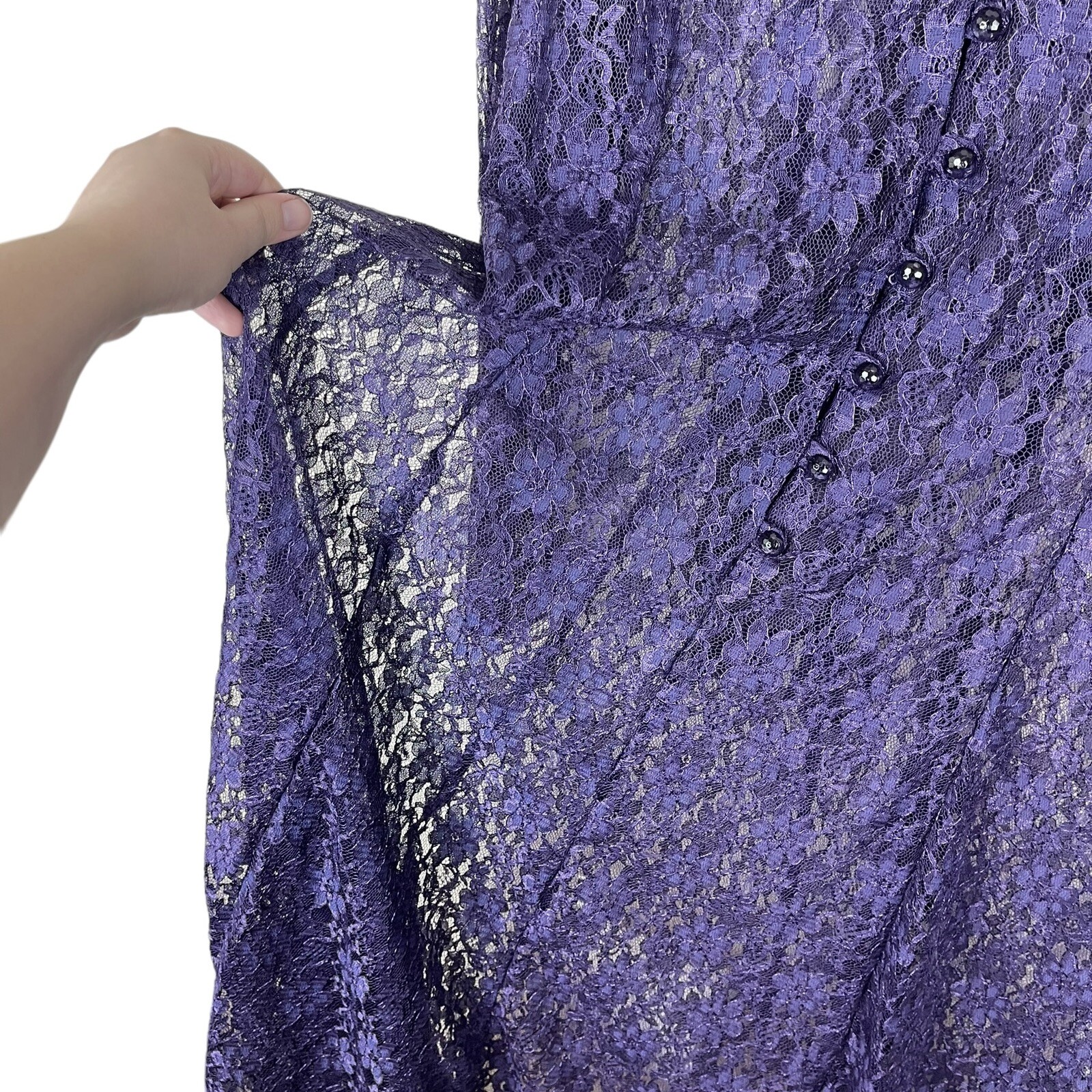Vintage Boulevard De Paris Purple Floral Sheer Lace Corset Back Dress Whimsigoth