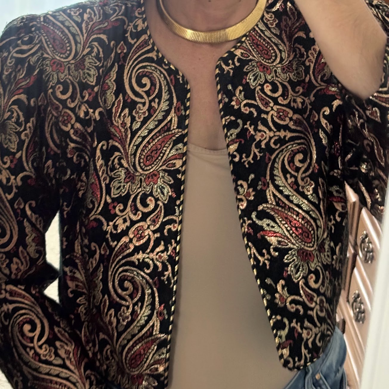 VTG 90’s Patra Open Front Jacket Bolero Metallic Jacquard weave M