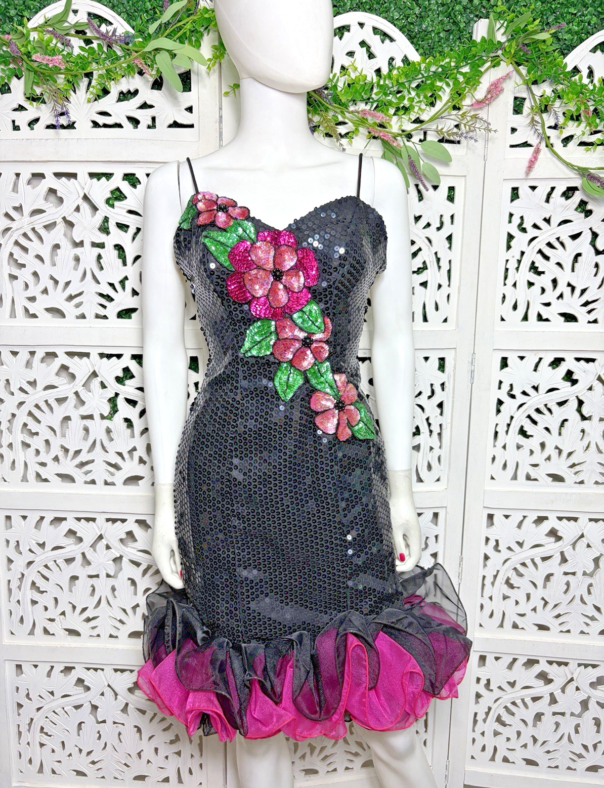 Vintage Loralie Originals Women’s Sequin Sweetheart Ruffle Mini Dress Size 4
