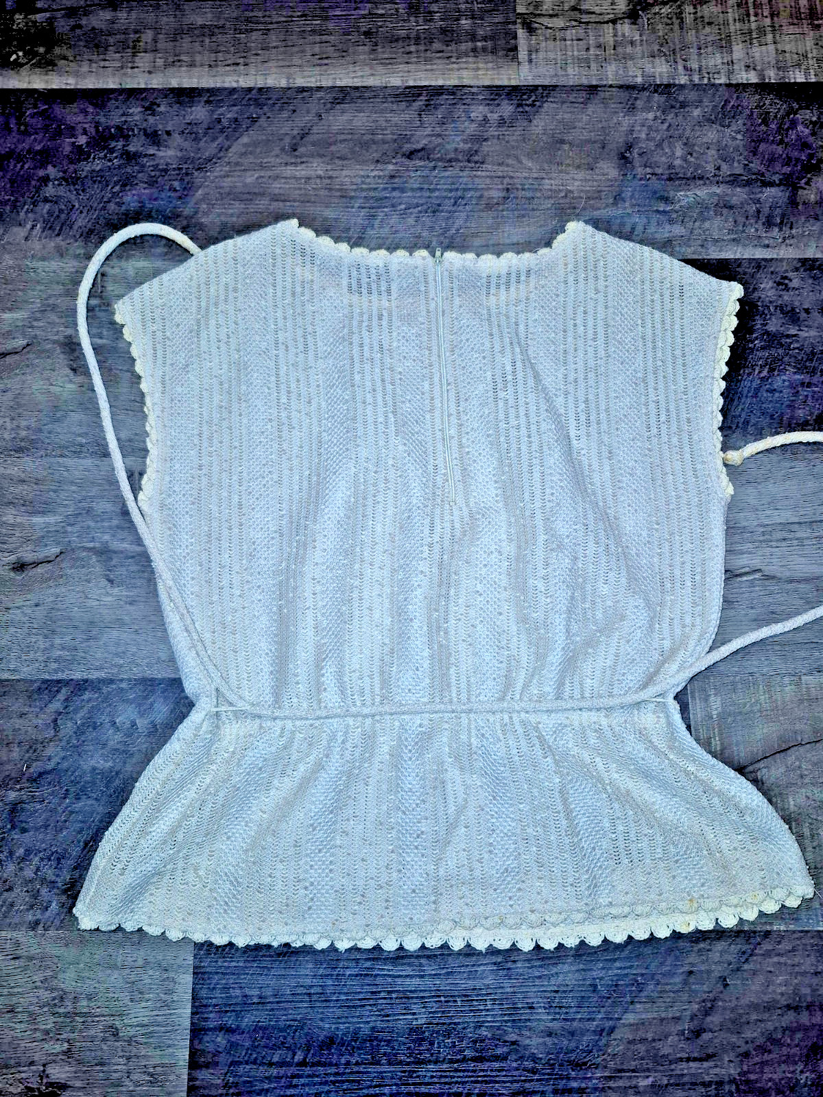 Vintage Leslie Fay My Latest 2-Piece Knit Set Cream Peplum Top Skirt 70s Boho
