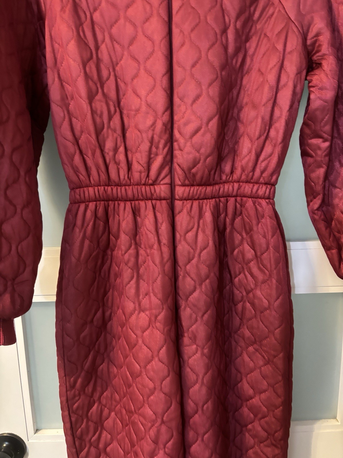 Vintage Red Quilted Pajama Jumpsuit Sz 12 Granny Prairie Winter Core USA