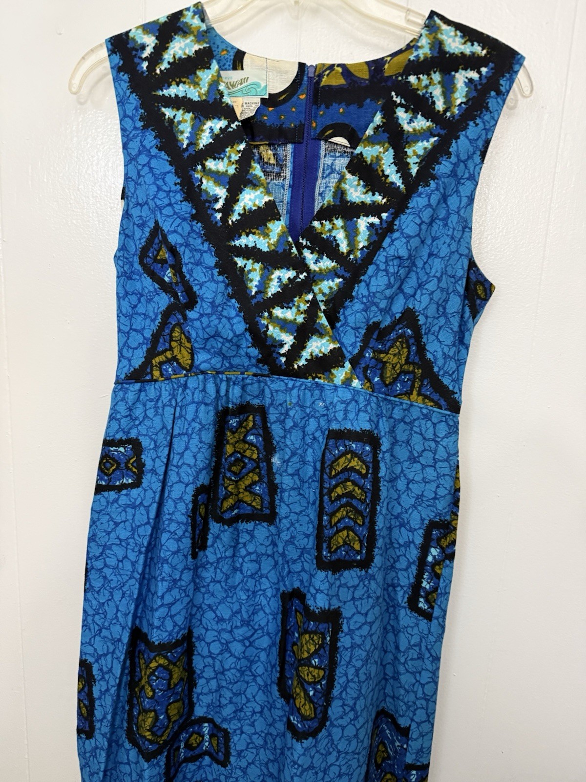 Penneys Hawaii Vintage Maxi Dress Blue Tropical Tiki Print Sleeveless S Resort