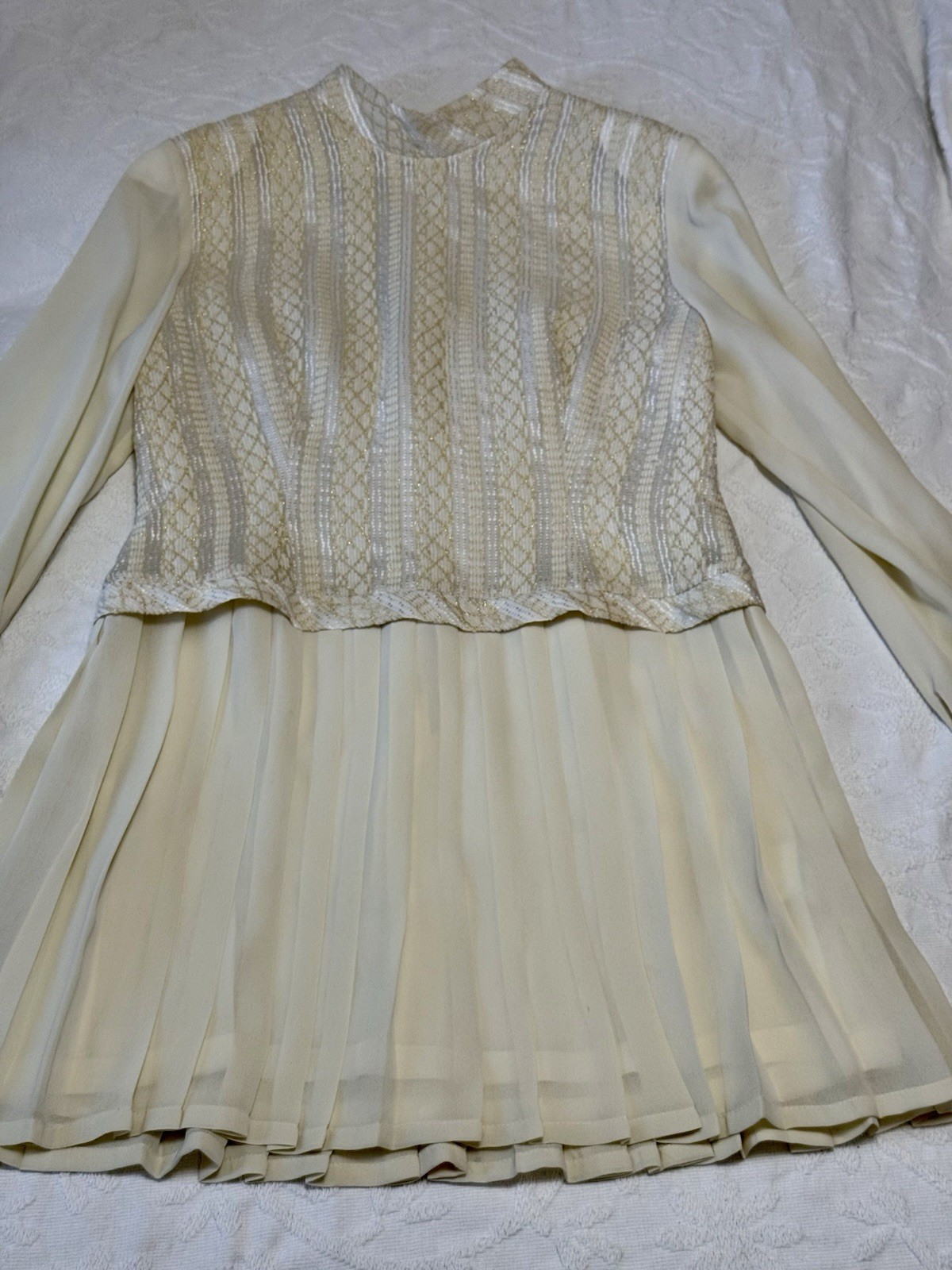 NWOT VTG 90s Clara Yoon Original Korea Designer Dress Quiet Luxury Gold Ivory M
