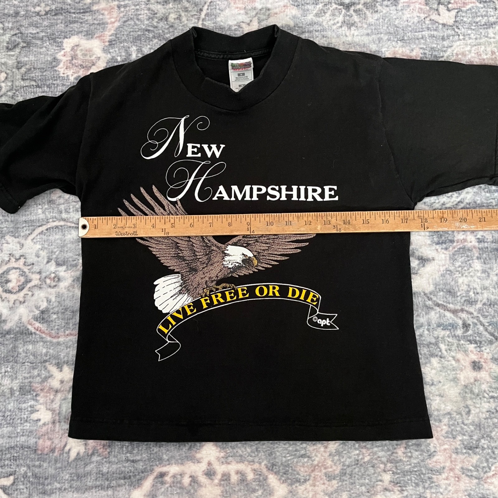 Vintage Black T Shirt Womens XSmall New Hampshire Eagle True USA Live Free 90s