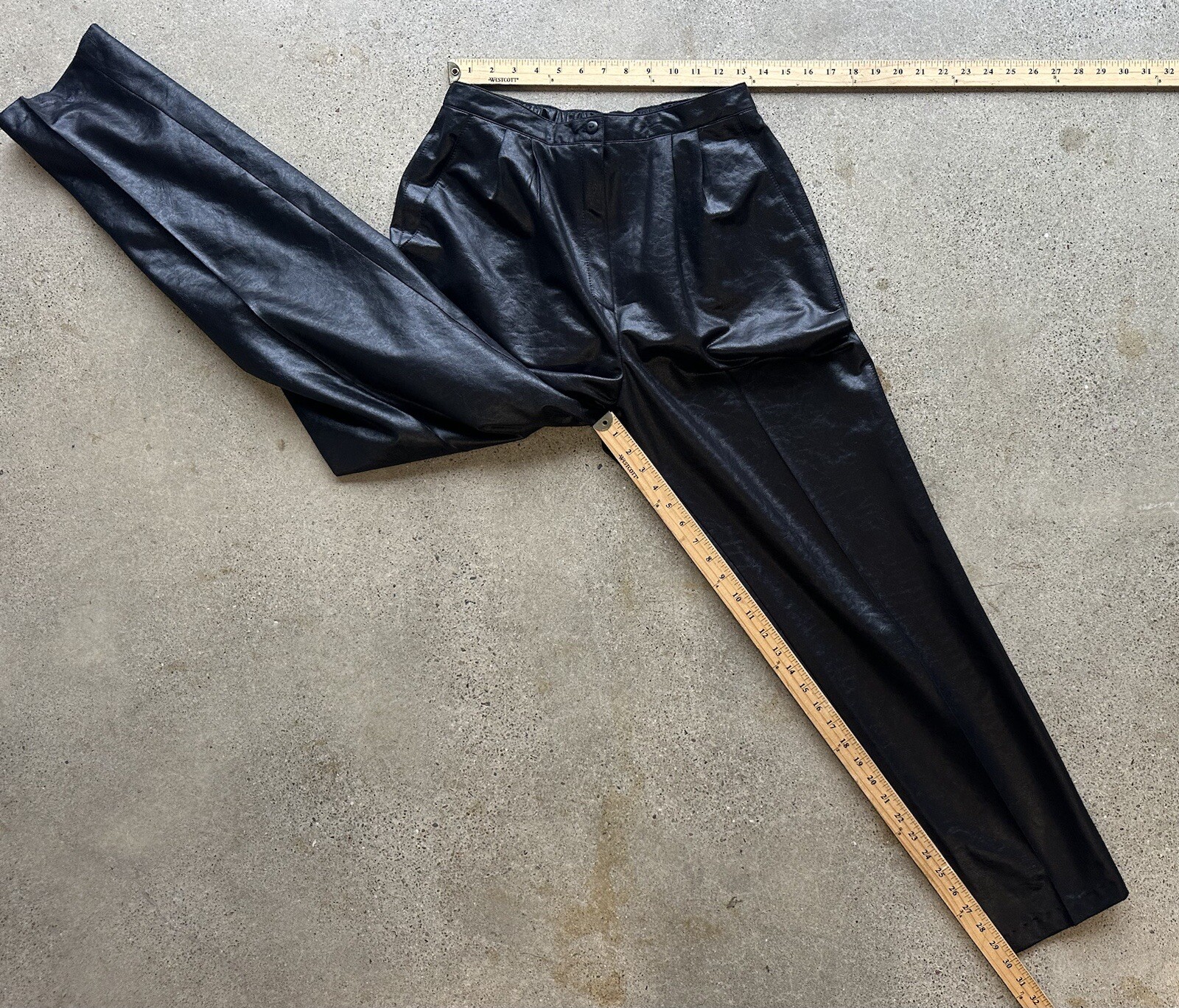 Vintage Pierre Lamonte Black Polyester Shiny Sleek Faux Leather Pants Size 14