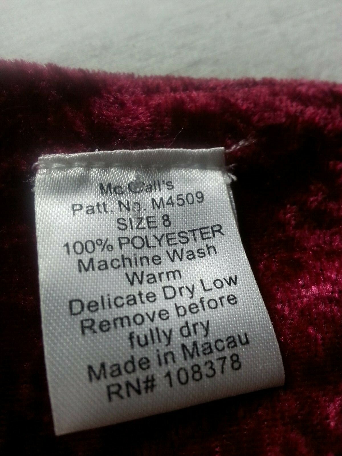 Vtg w TAG 80s McCalls Maxi Dress Faux Velvet Berry Red Angel Slv Medieval Boho 8