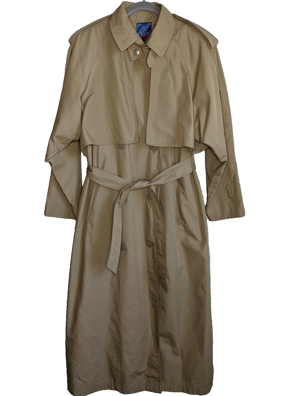 Vintage 60s Carol Cohen Drizzle Trench Coat Womens 10 Tan Lined Rain Overcoat