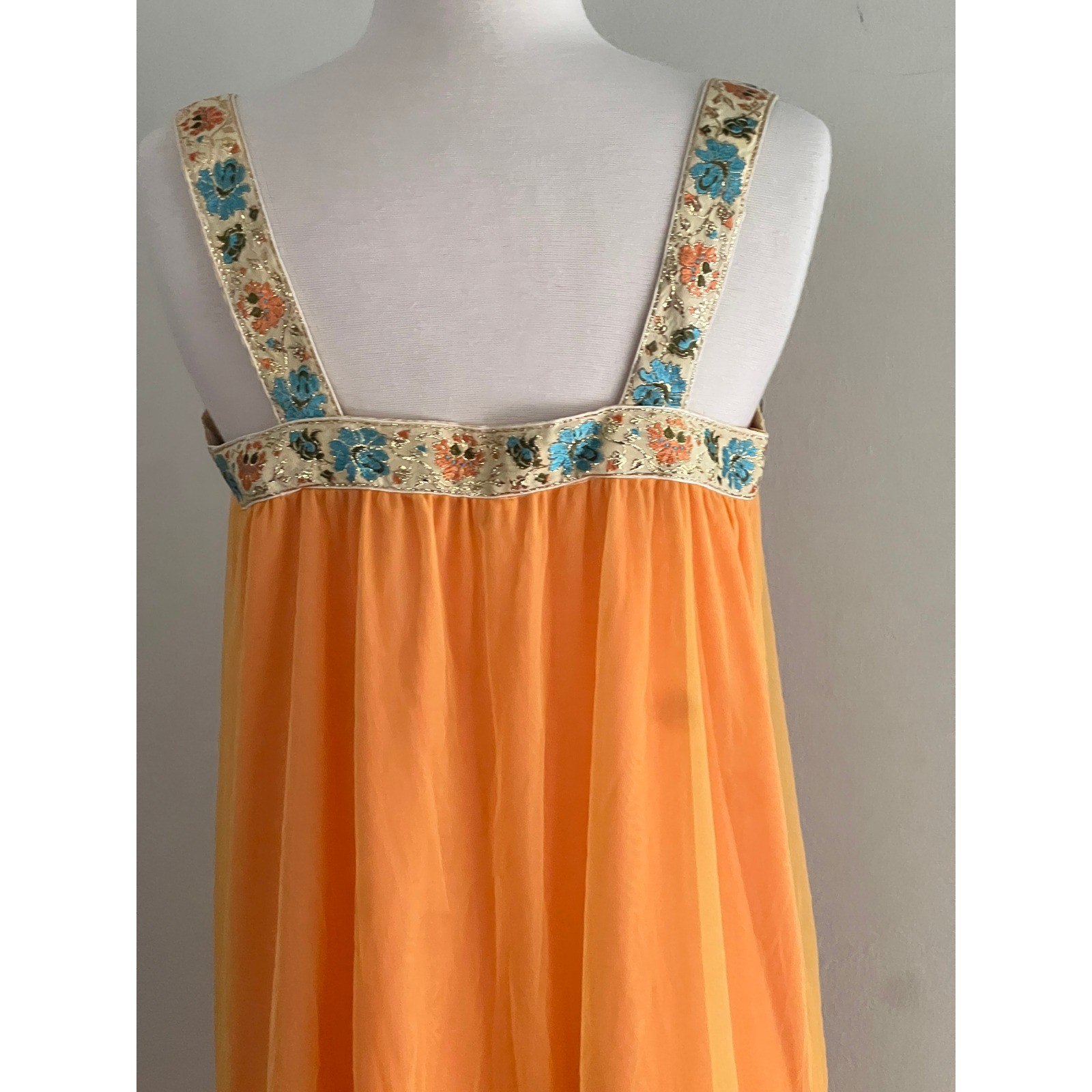 Eyeful by the Flaums Vtg Nightgown M Womens 60s Sheer Maxi Orange Boho Retro