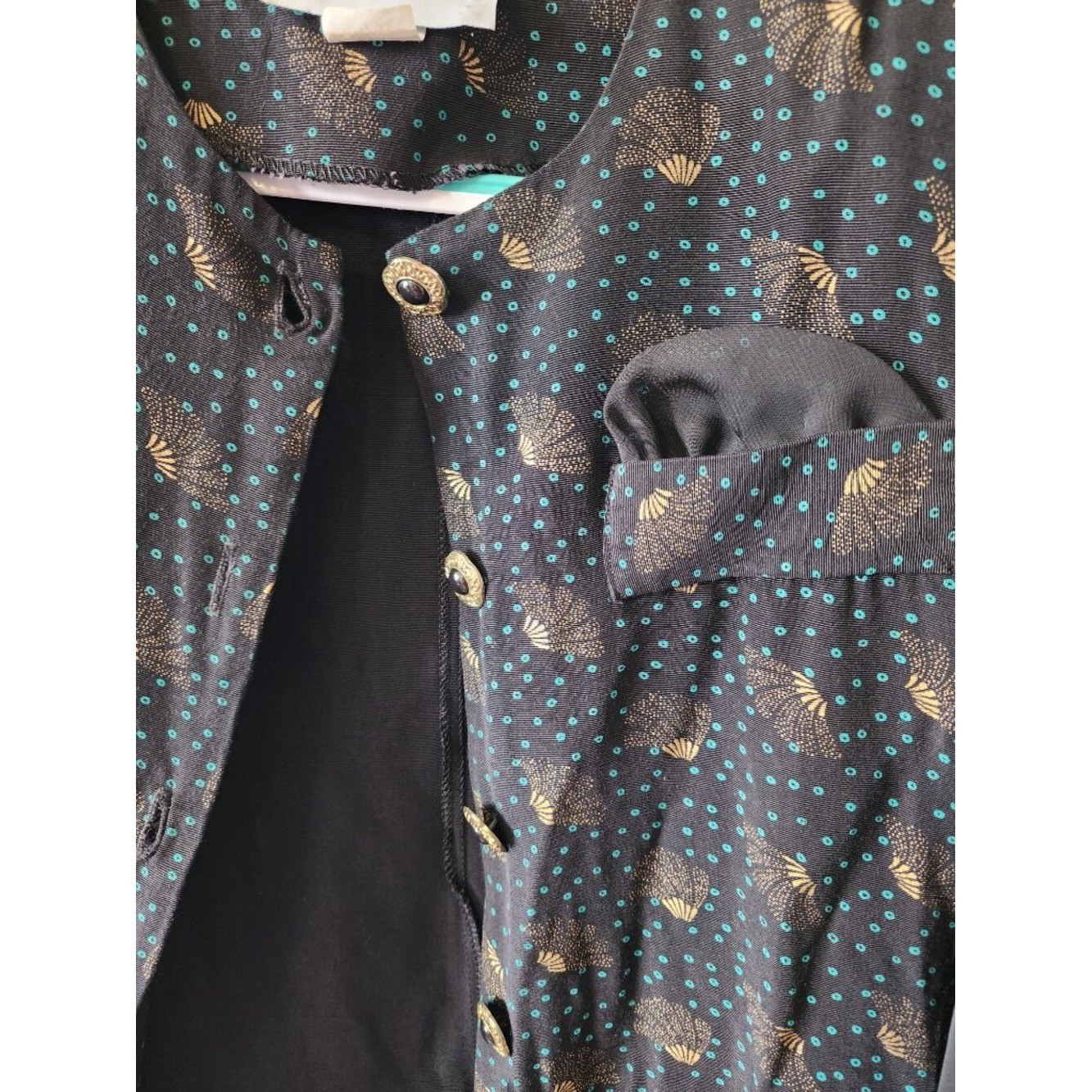 Vintage Willy’s Influence Black Teal Gold Sheer-Sleeve Blouse Jacket