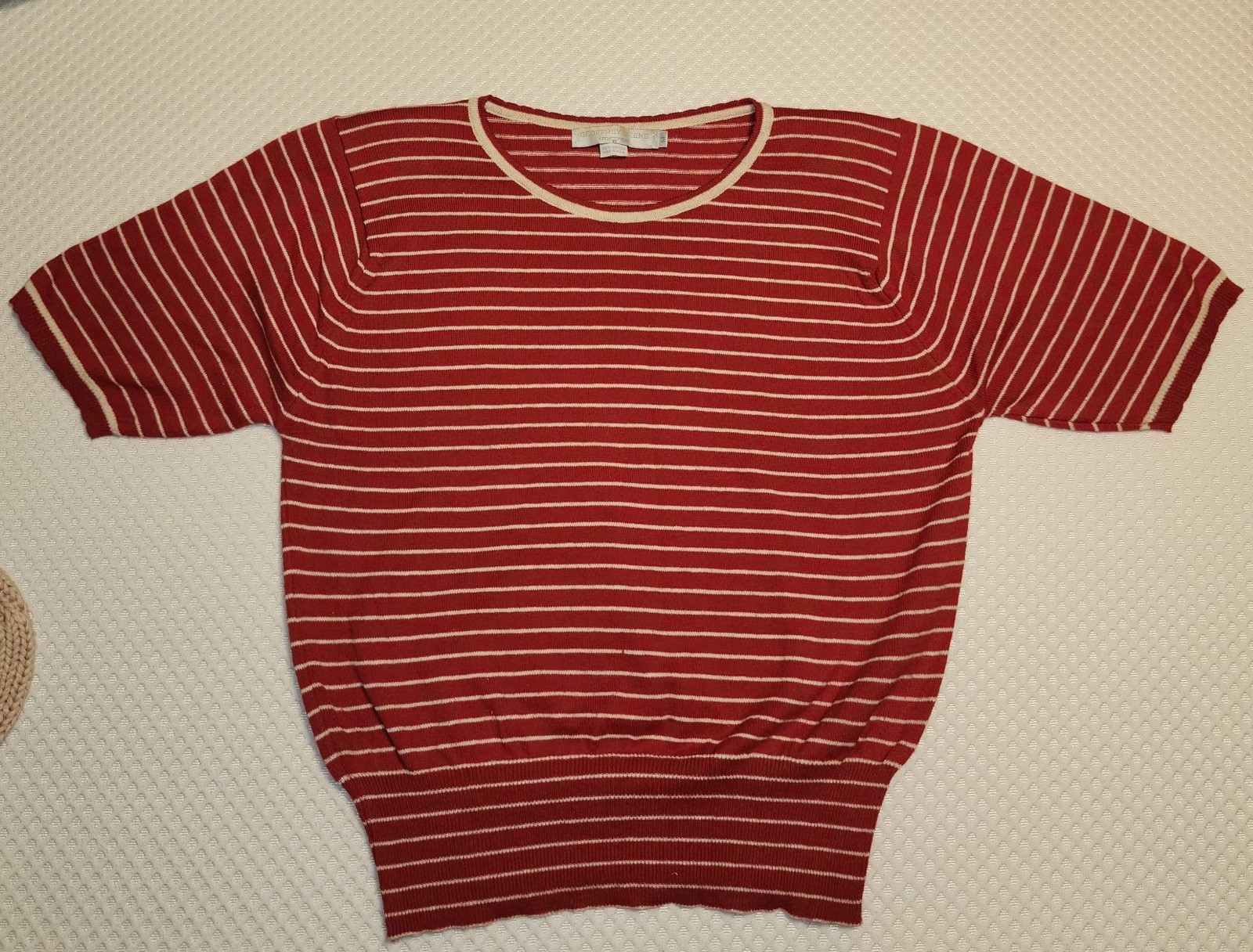Vintage Geoffrey Beene Sportswear 100% Cotton M Knit Blouse Red White Stripe…