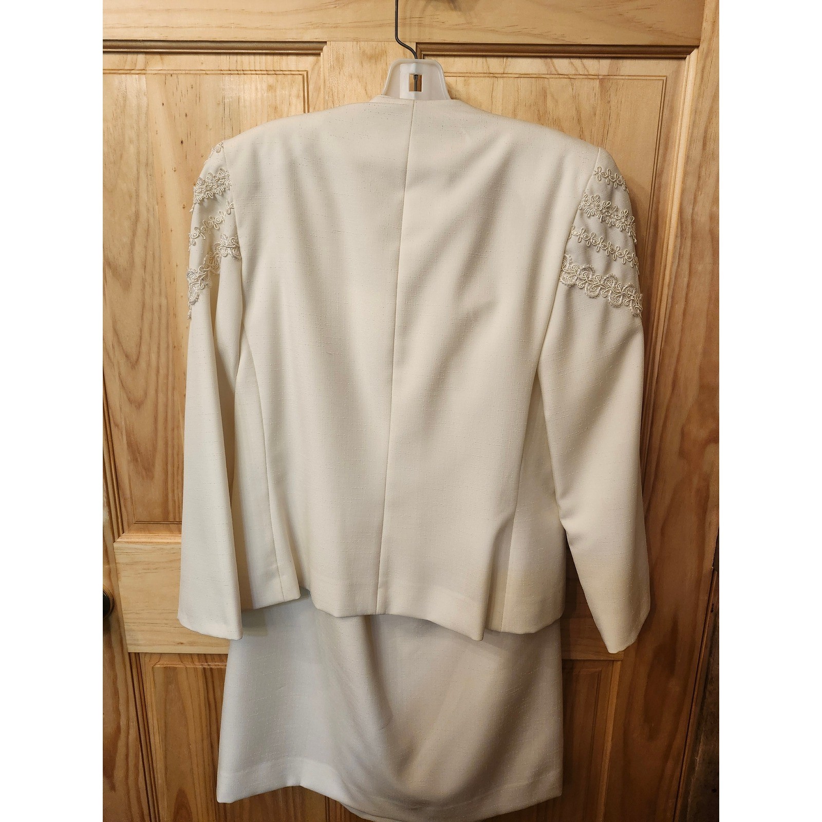Vintage ILGWU Cream Skirt Suit Set Lace Shoulder Detail Ivory Union Made USA