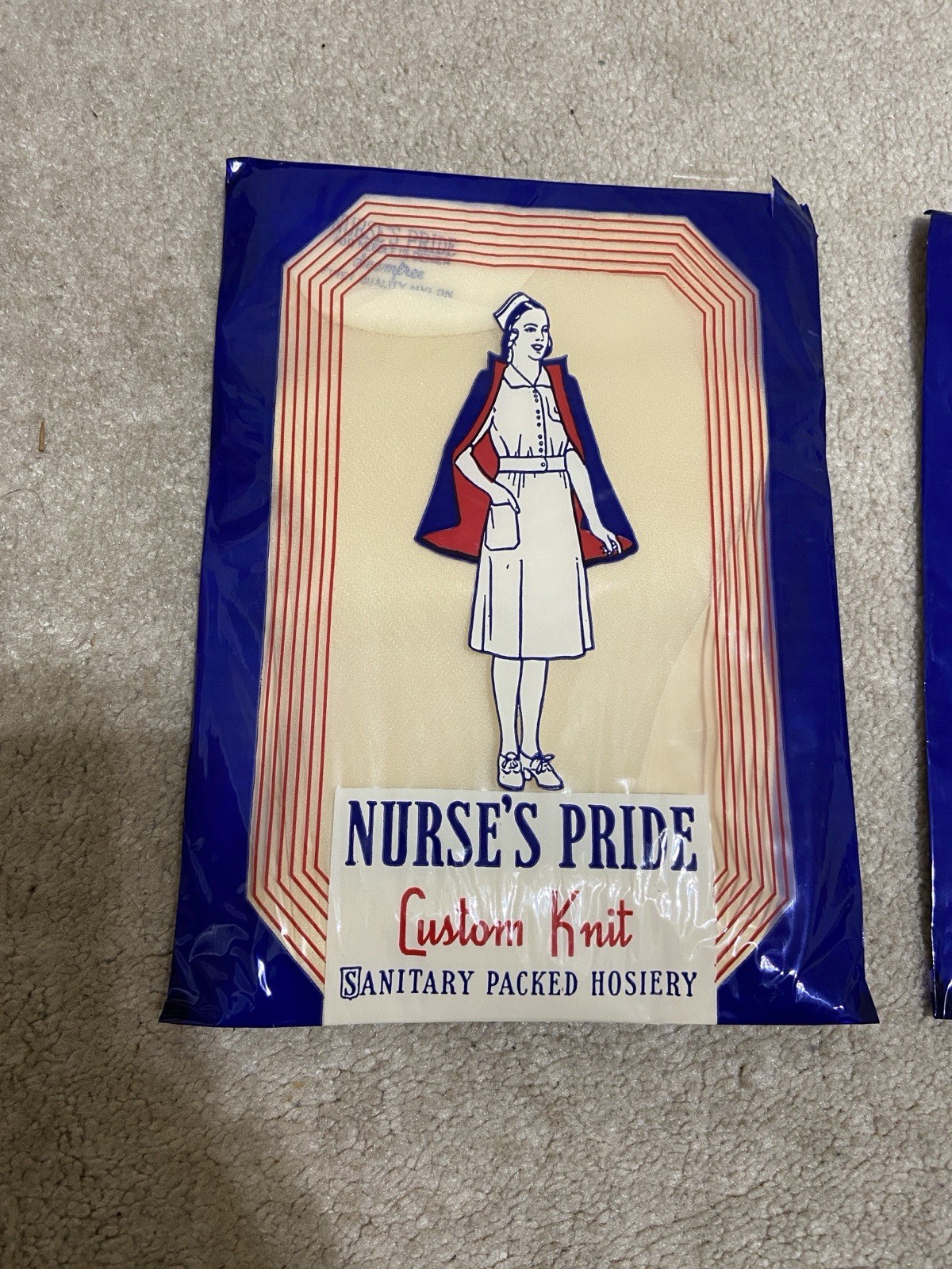 Vntg c1950s Nurse’s Pride Hosiery Cardboard Box w/ 2 Pair Knit Stockings in Pkg