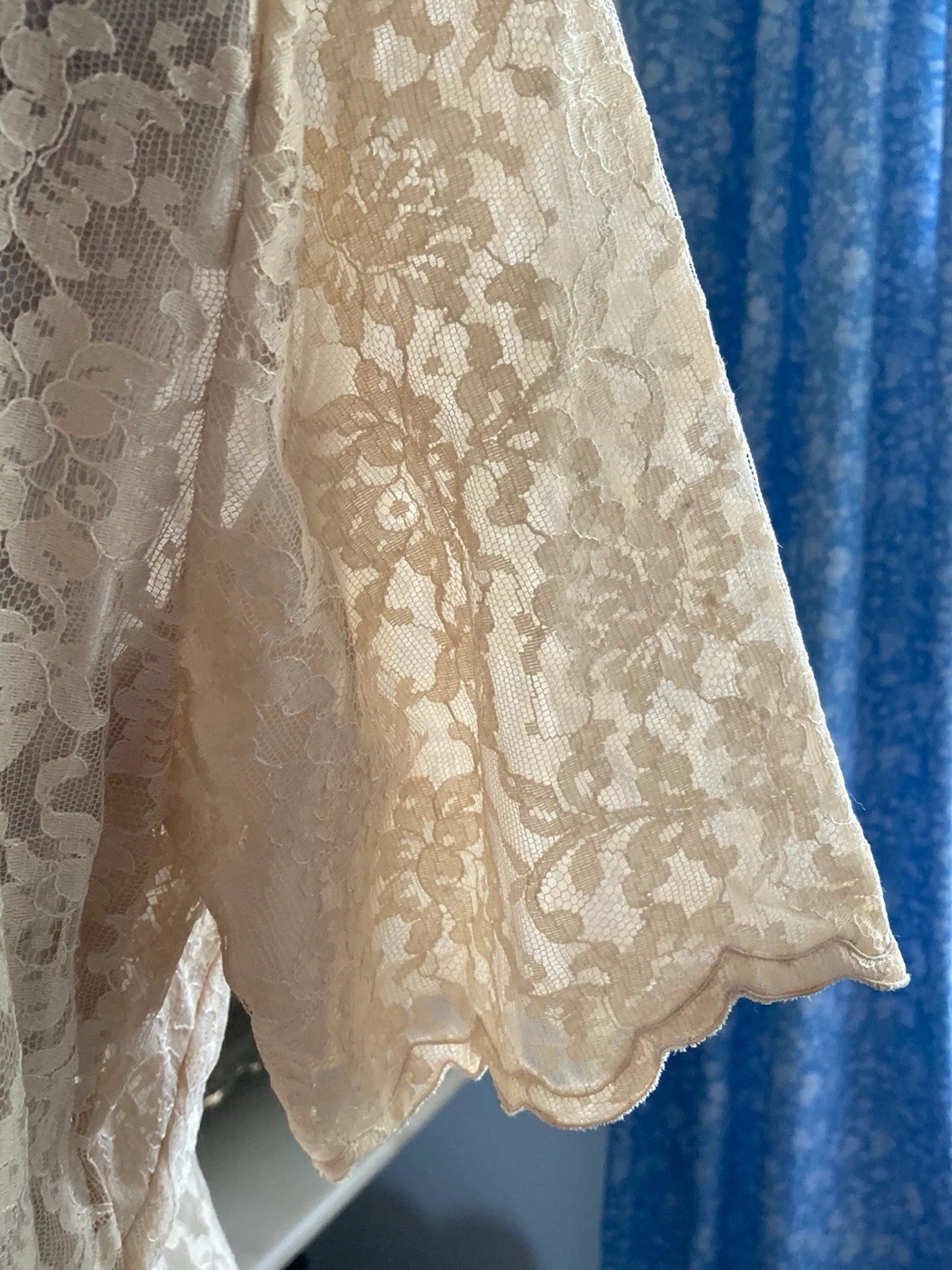 Vintage Ecru Chantilly Lace Party Blouse Top Cocktail Side Metal Zipper 40 Bust