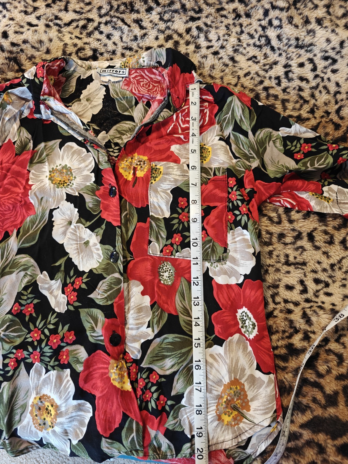 Vtg 80s 90s Floral Red Black White Button Up Short Sleeve Top Pulp Fiction Indie