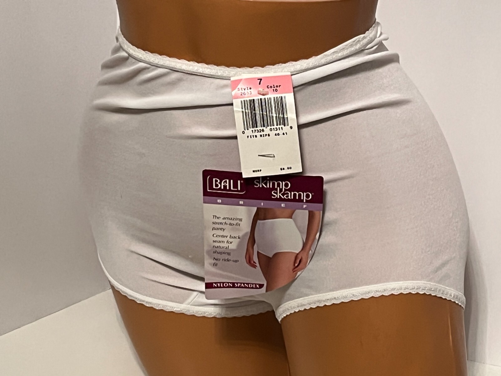 Vintage Bali Brief Full Cut 7 White Skimp Skampi Hips 40-41