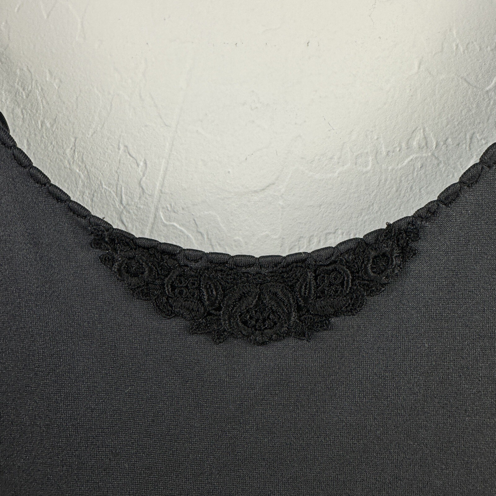 Vintage Sears Full Slip Black Nylon Size M Spaghetti Straps Appliqué