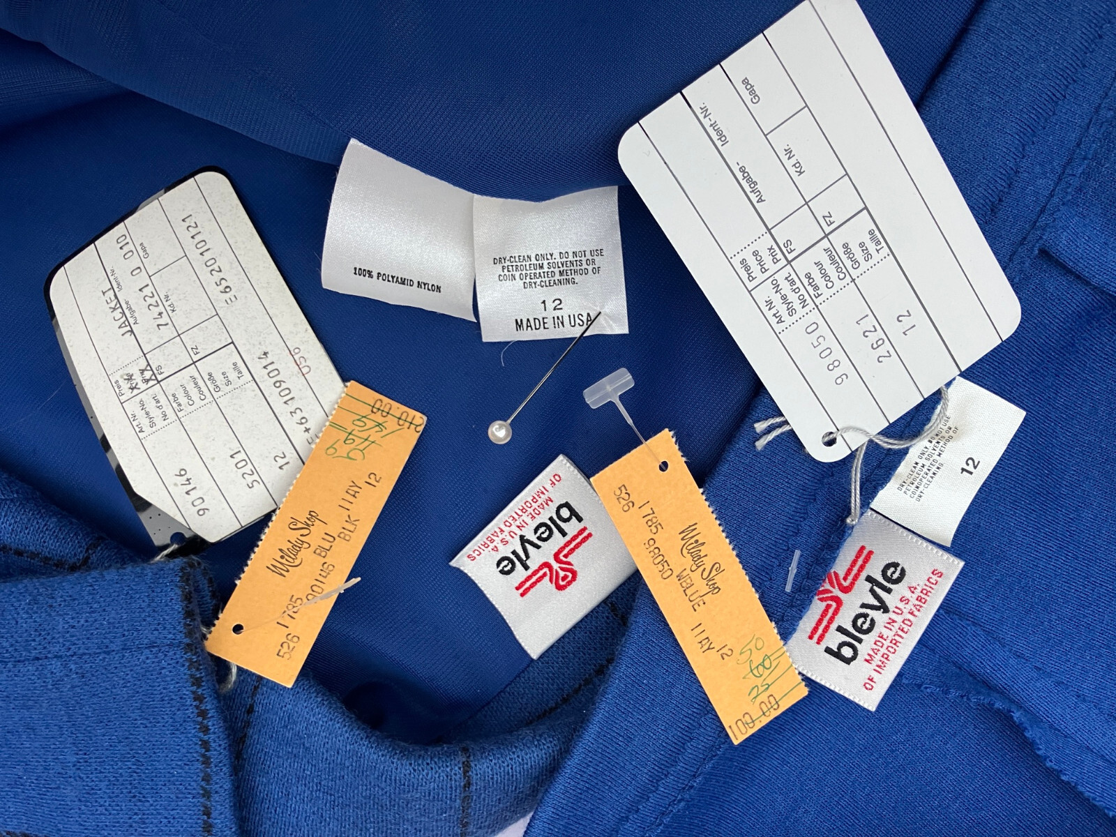 $310 orig NWT NOS sz 12 Bleyle suit pant jacket blue vintage virgin wool stretch