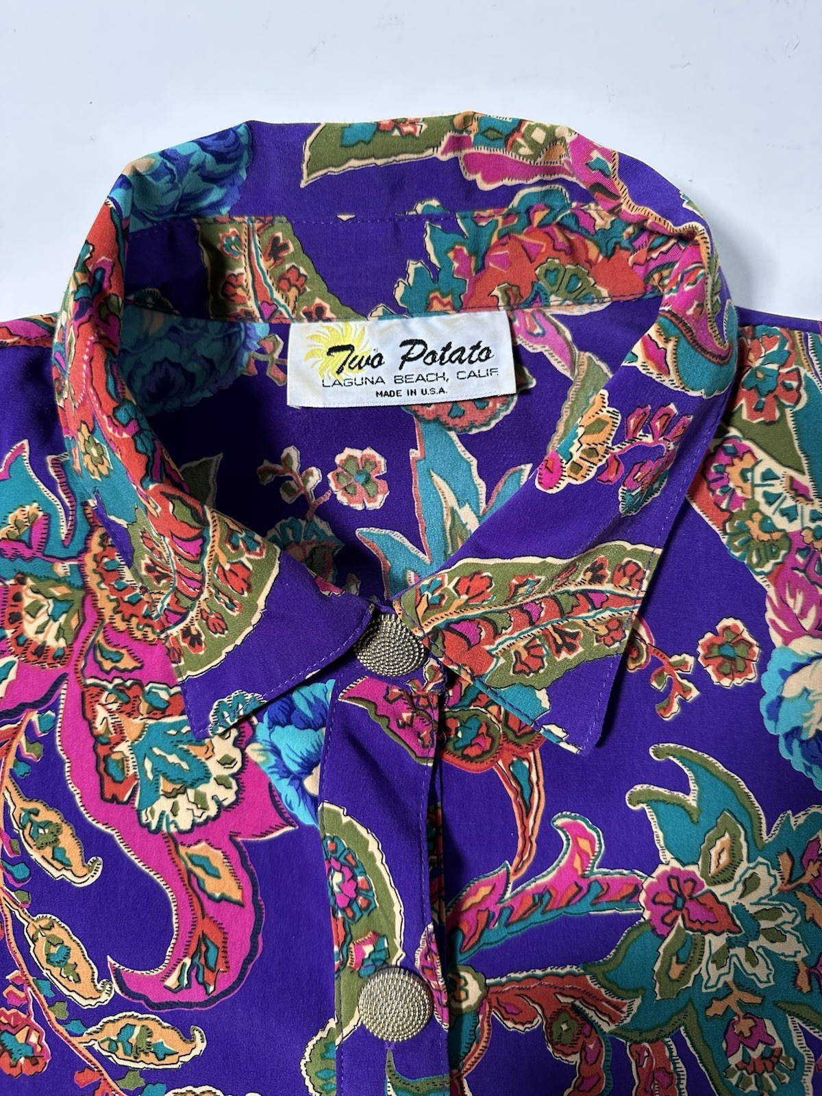 Vintage 1960s Two Potato of Laguna Beach, CA Paisley Jacket Blouse Sz XL EUC