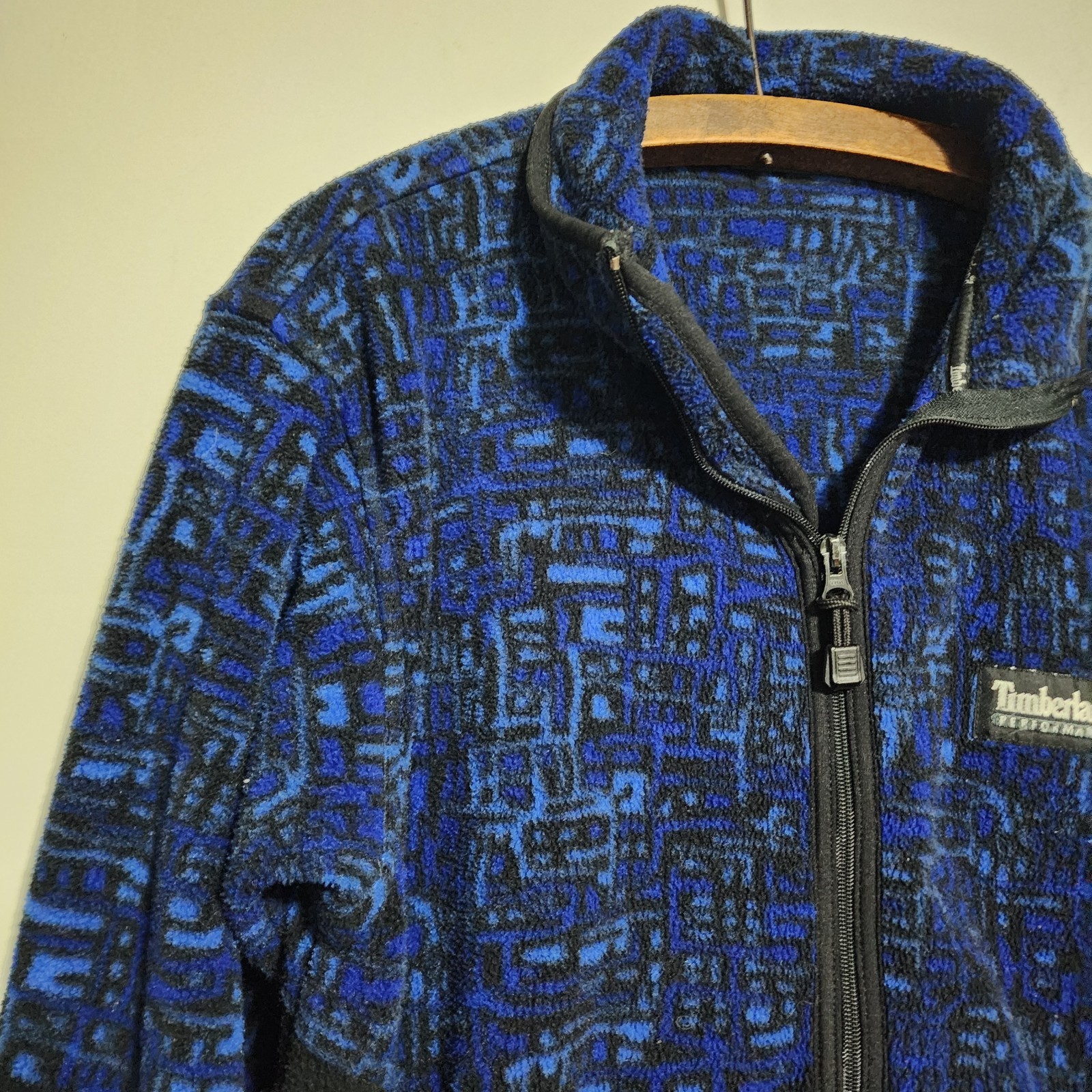 ​Vtg Timberland Performance Fleece Jacket Polartec Patterned Blue Geometric USA