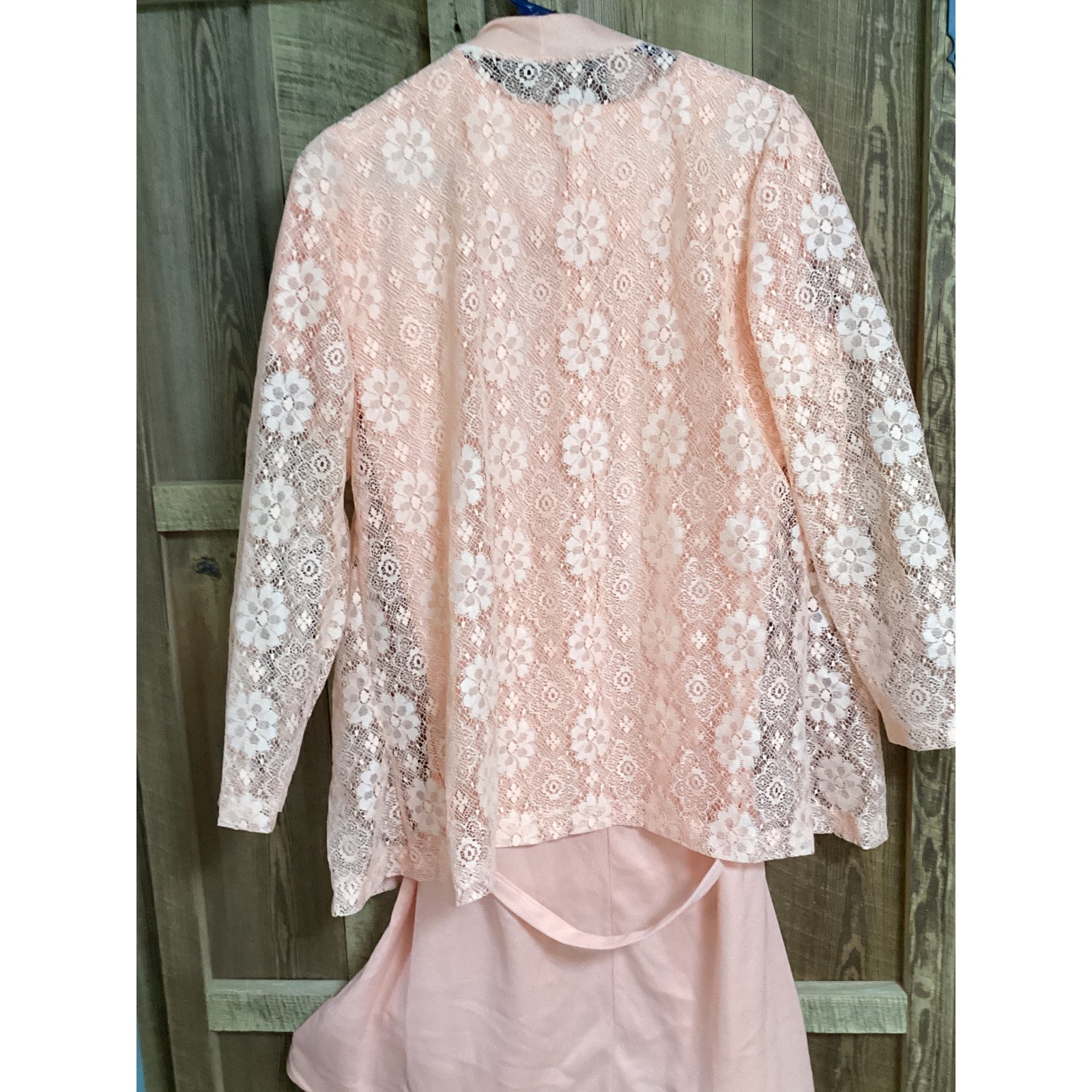 Vintage Peach Lace 2 Piece Dress Set Cardigan Jacket Midi Formal Apricot