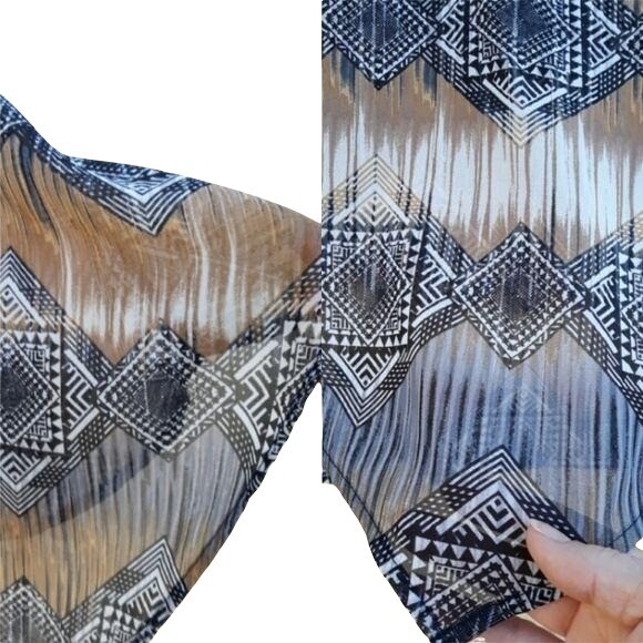 Vintage Top M Neutrals Aztec Tribal Southwest Print Tank Sheer Cape Overlay
