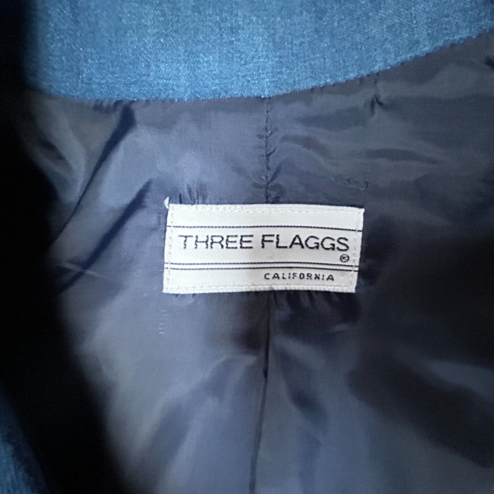 Vintage Three Flaggs Womens Denim Blazer Jacket Size L/XL Blue Casual Buttons