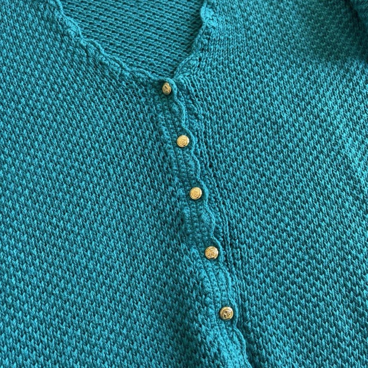 Vintage Teal Turquoise Knit Amilano Collection Button Front Cardigan Sweater
