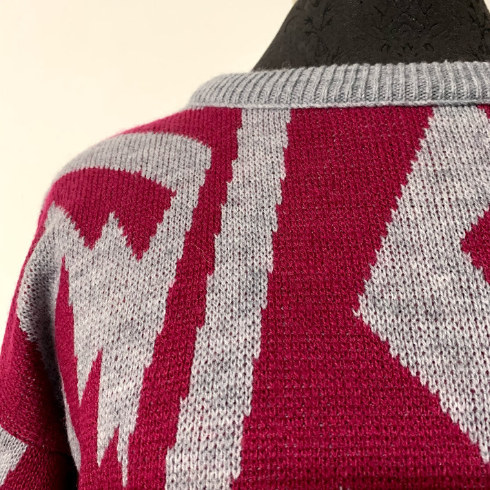 VTG Purple Gray Geometric Knit Sweater 80s Alfred Dunner USA Womens Size Medium