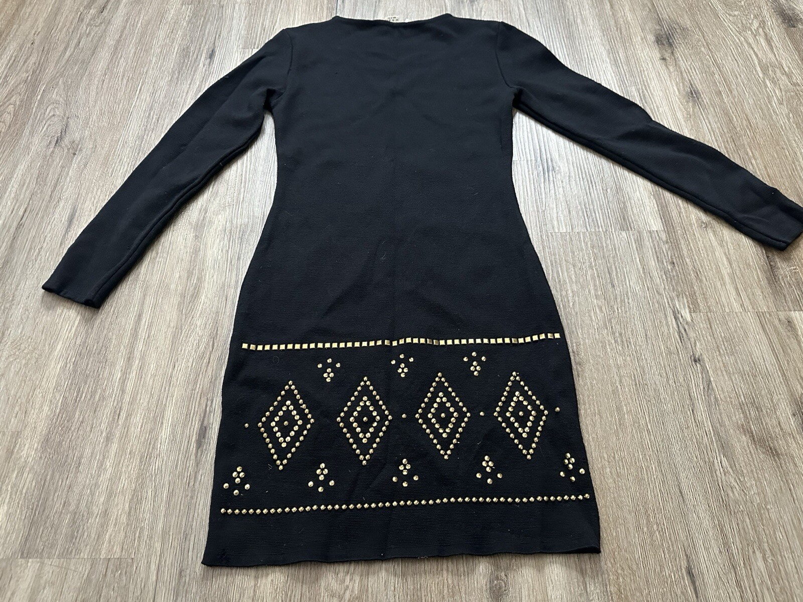 Vintage Genny Maglia Italy 100% Wool Studded Long Sleeve Black Sweater Dress