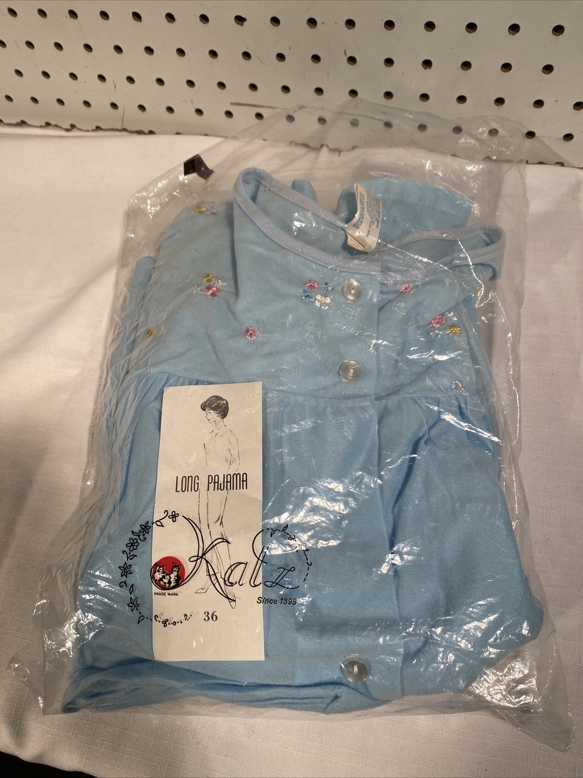 Katz Long Pajamas Set Size 36 Blue Flowers Sleepwear Vintage 2 Pieces