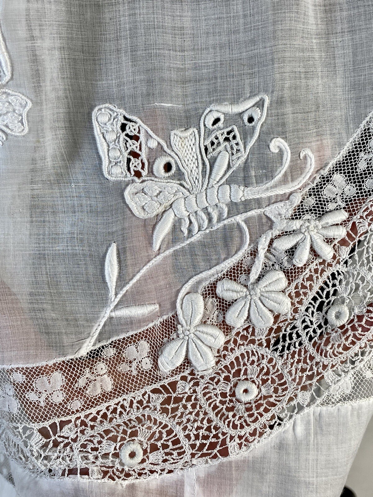 Antique late Victorian-Edwardian intricate pieced lace sheer wedding gown dress