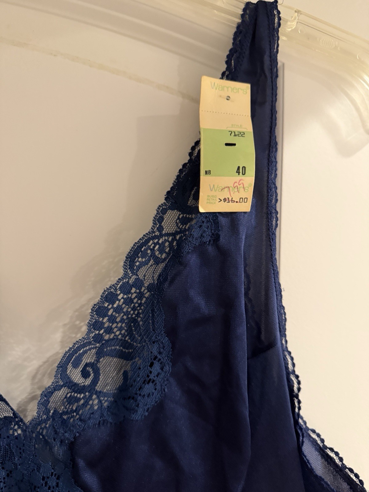 Vintage Vanity Warners Size 40 Blue Nylon Camisole with Lace Trim