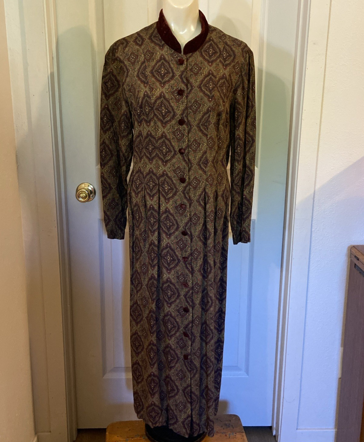 Halmode Petites vintage 1990s DRESS sz 14 M/L browns paisley Academia Librarian