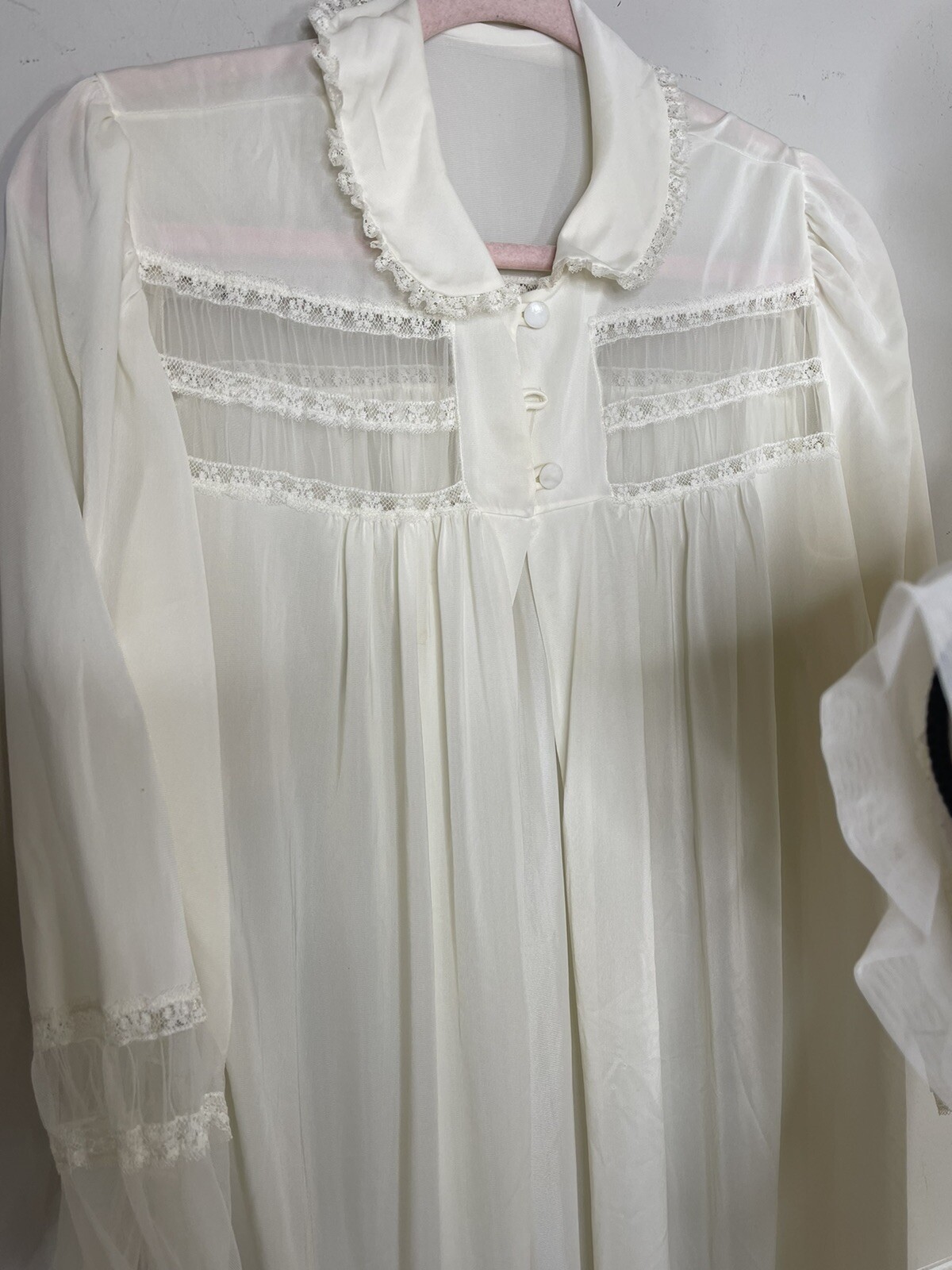 Vintage Dorella Long Ivory Nylon chiffon Full Nightgown Penior set Large Flaws