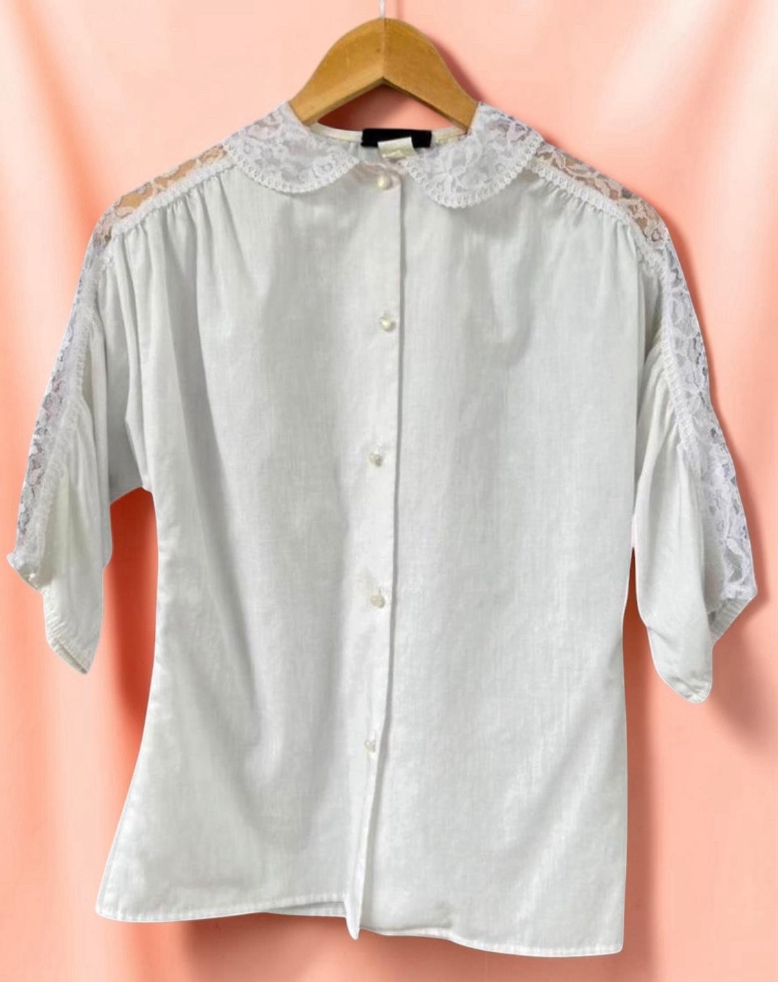 Vintage Cottagecore Prairie Victorian White Button Blouse Lace Sz 10 USA Made