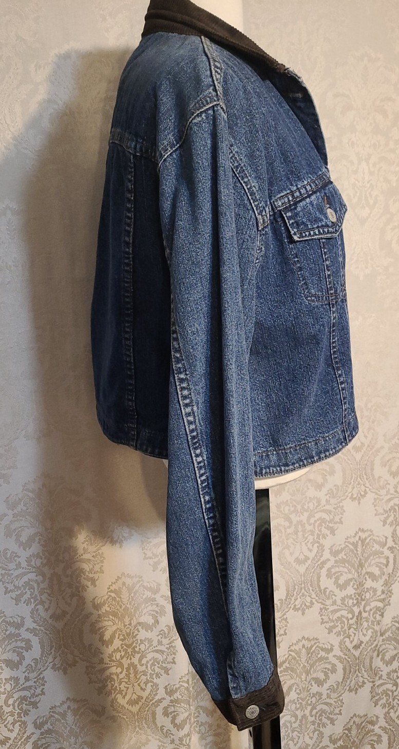 Lee Ladies Small Denim Jacket Corduroy Collar & Cuffs Brocade Placket