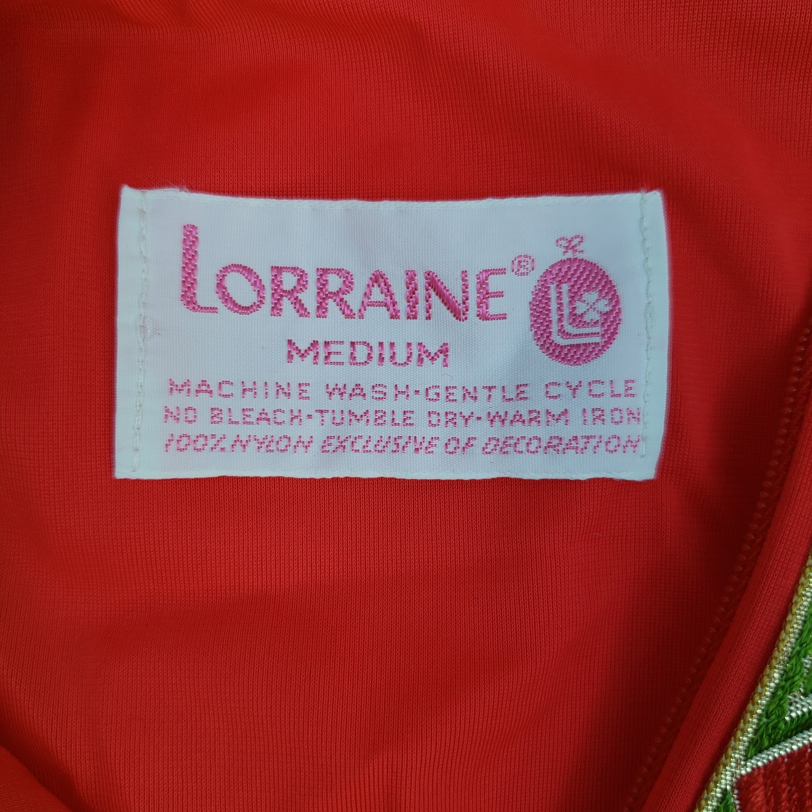 Vintage Lorraine Long Caftan Robe Half Zip Kaftan Maxi M Red Nylon Gold Trim M